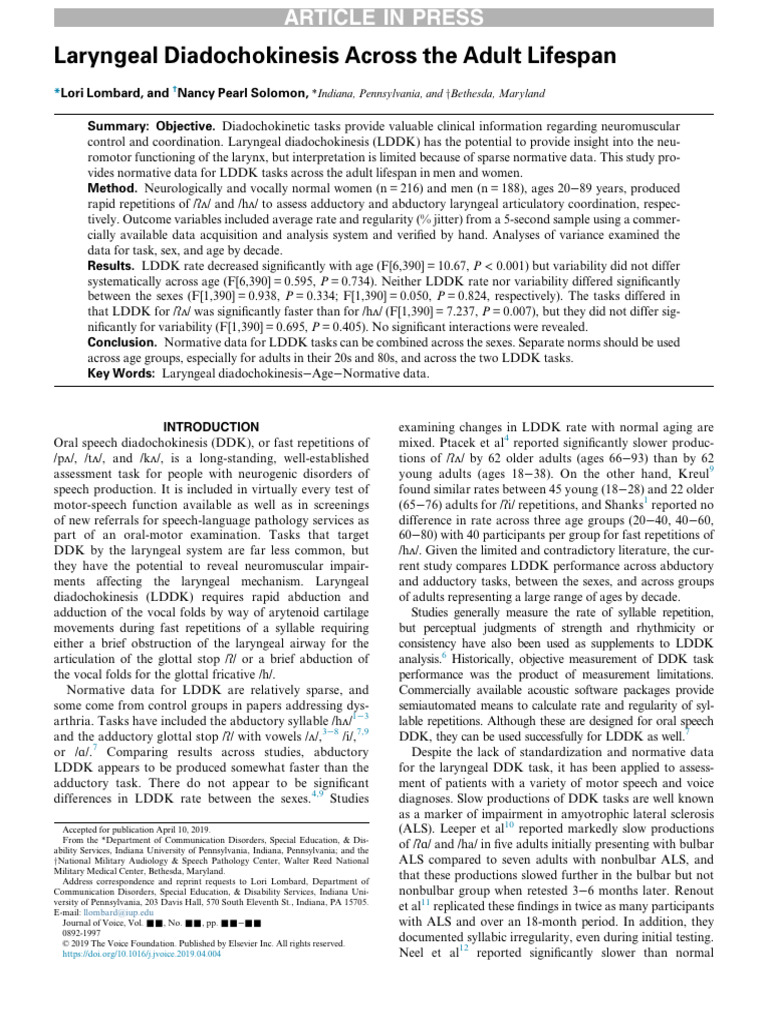 Laryngeal DDK Norms Across Adults | PDF | Larynx