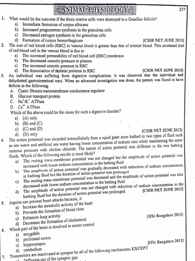 Animal Physiology Pyq Catalyst Pdf