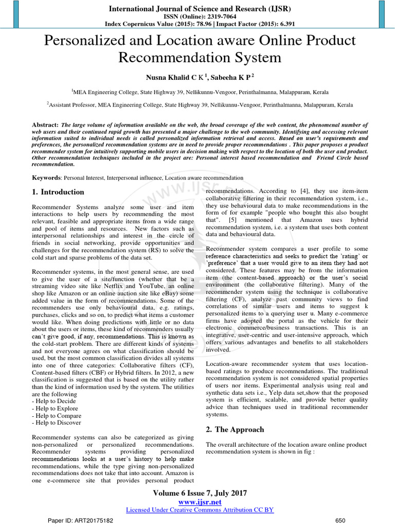 Location-Aware Product Recommendation System | PDF | World Wide Web ...