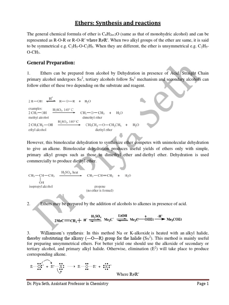 Ethers: Synthesis and Reactions Explained | PDF | Ether | Organic Chemistry