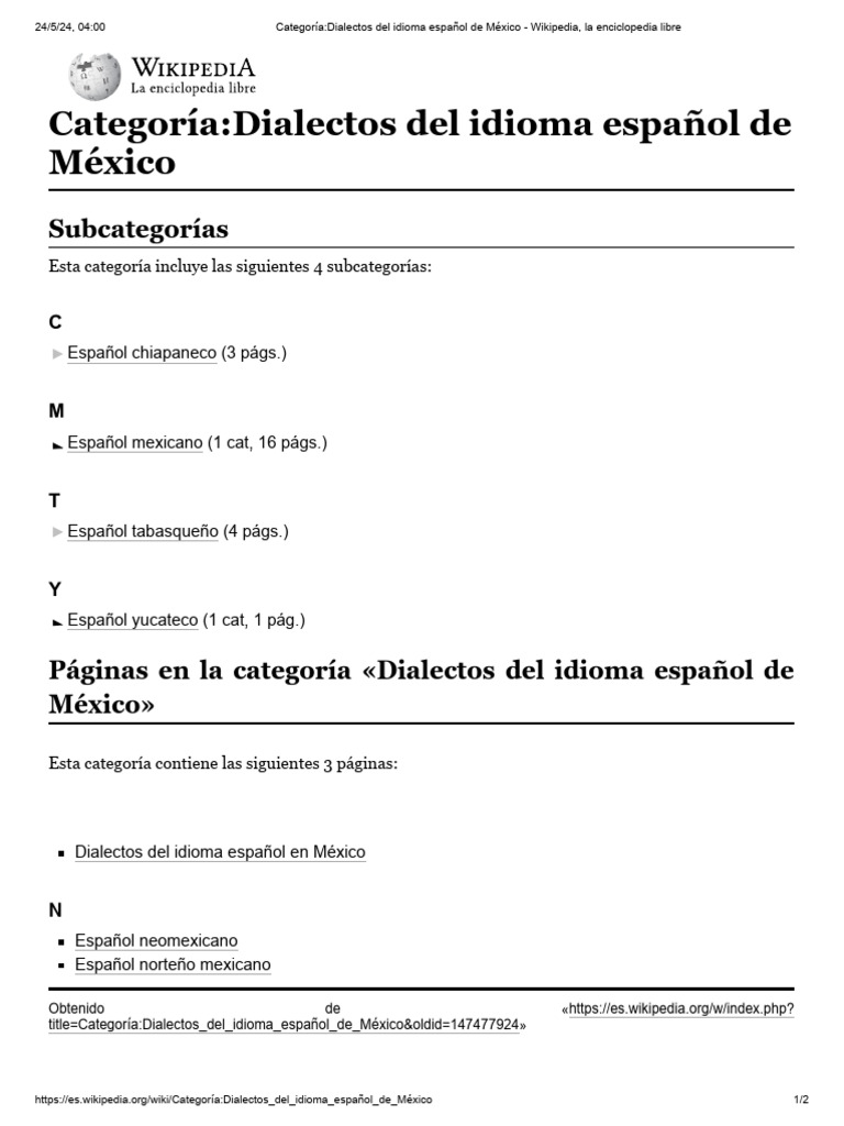 Categoría - Dialectos Del Idioma Español de México - Wikipedia, La ...