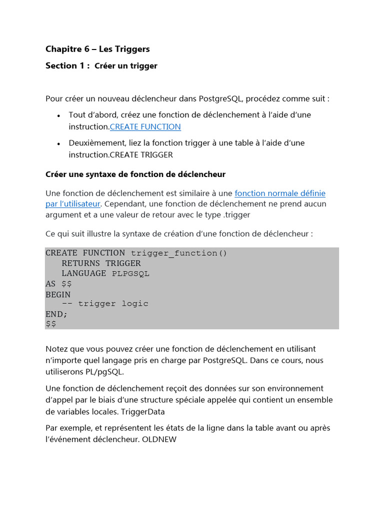 Création de Triggers en PostgreSQL | PDF | SQL | Gestion des données