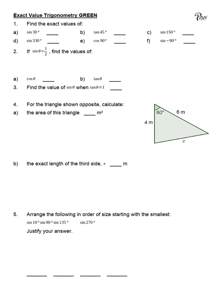 Exact Values in Trigonometry Calculations | PDF | Trigonometry | Triangle