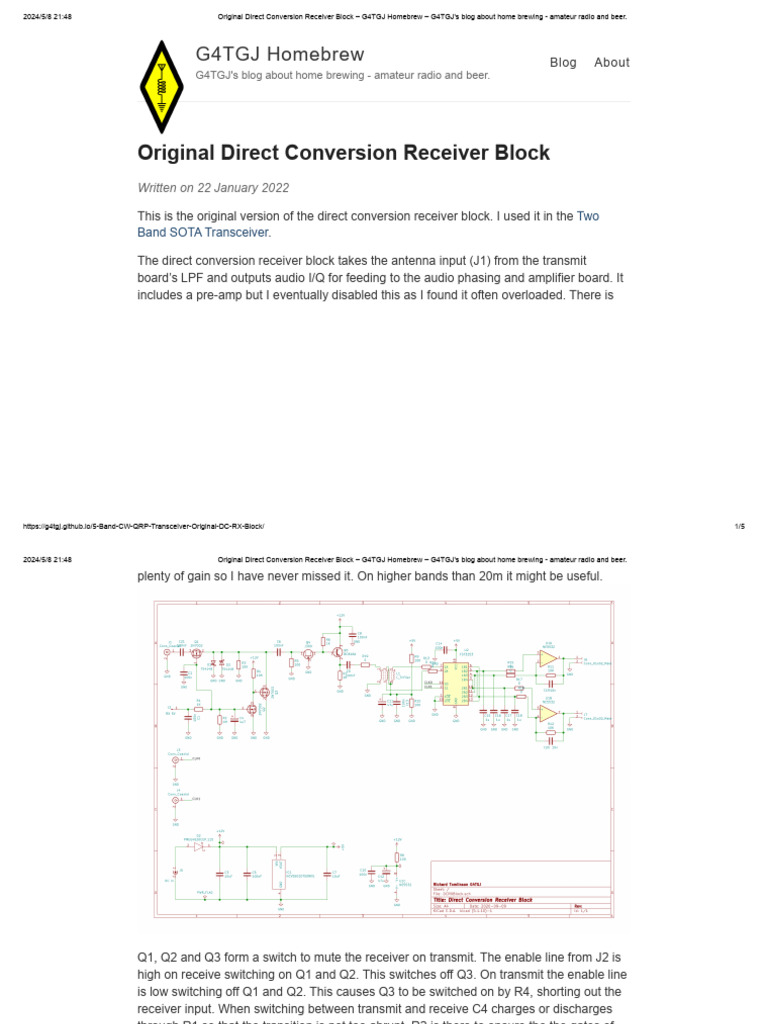 Direct Conversion Receiver Block Guide | PDF | Radio | Homebrewing