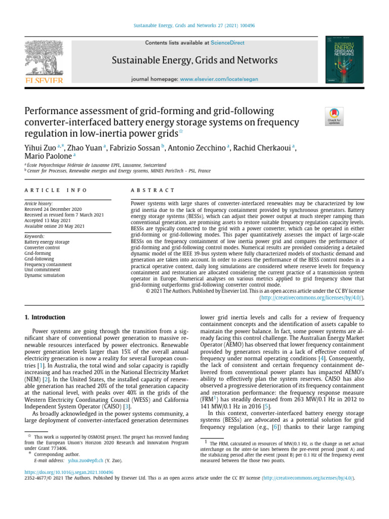 Grid-Forming vs Grid-Following BESS Performance | PDF | Electrical Grid ...
