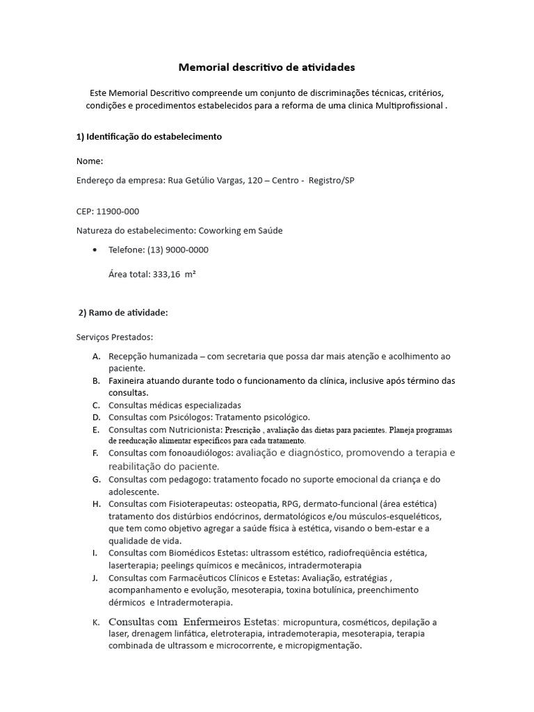 Memorial Descritivo da Clínica Multiprofissional | PDF | Remédio ...