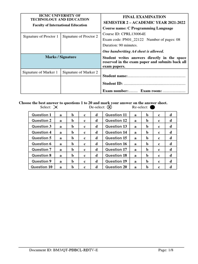 C Programming Exam Guide | PDF | C (Programming Language) | Software