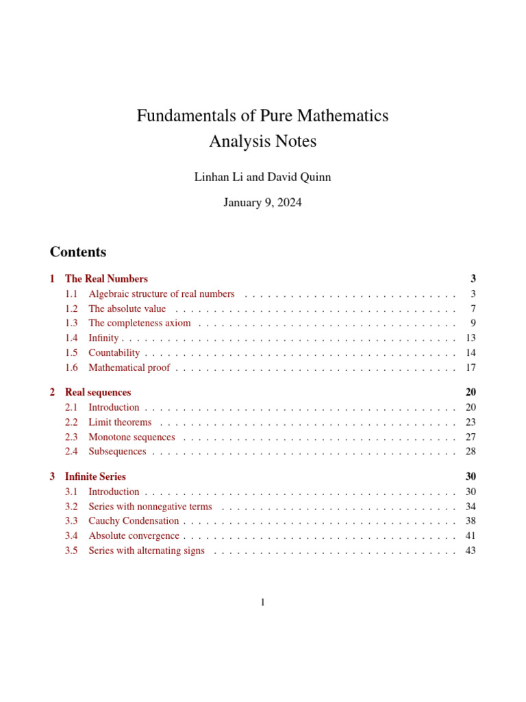 Analysis Notes by Linhan Li and David Quinn | PDF | Real Number ...