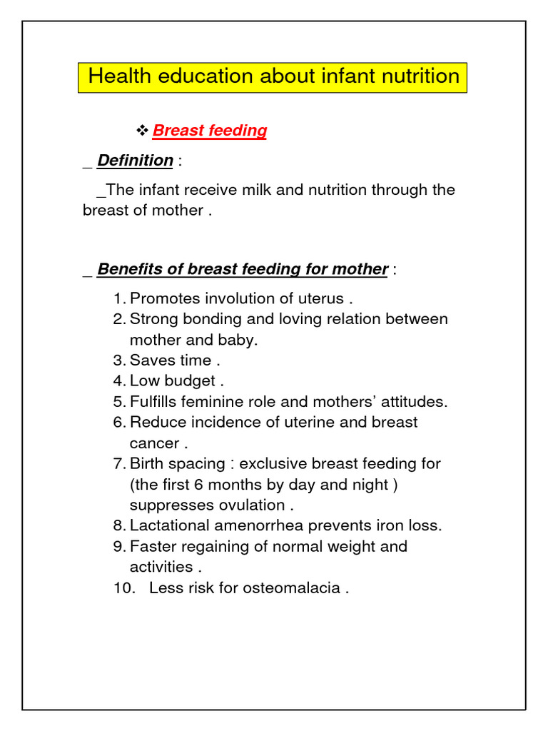 Health Education About Infant Nutrition | PDF | Breastfeeding | Breast Milk