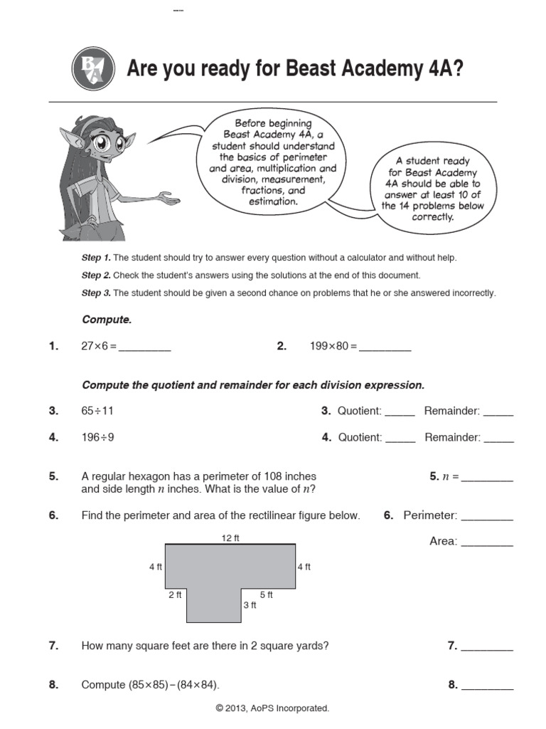 Beast Academy 4A Practice Problems | PDF | Area | Mathematics