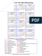 Year 2023 Calendar - Hong Kong