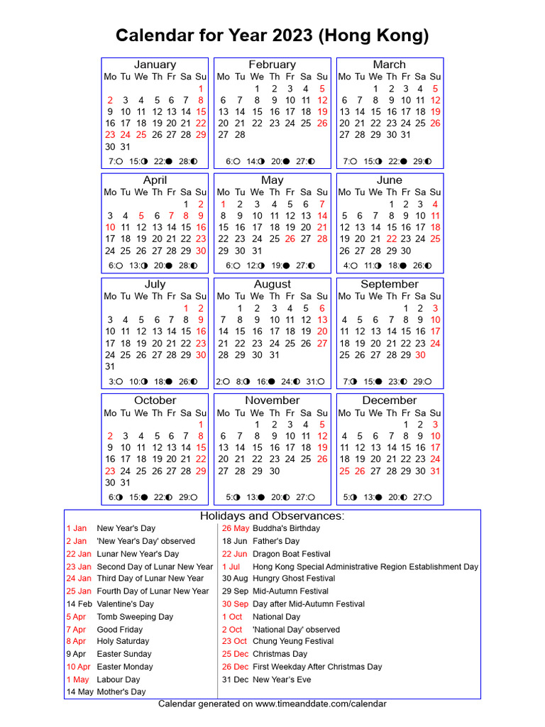 chinese new year 2023 hong kong calendar