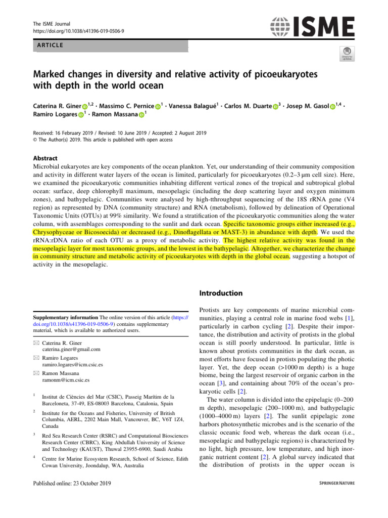 Marked Changes in Diversity and Relative Activity of Picoeukaryotes ...