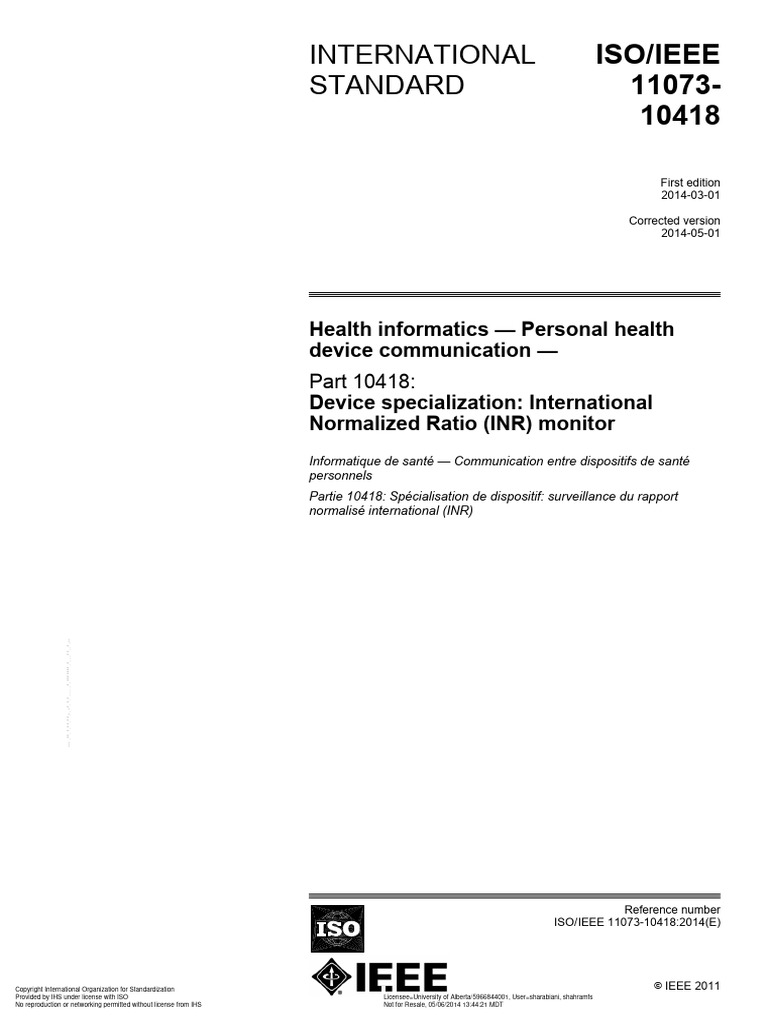 Iso Ieee 11073-10418-2014 | PDF | International Organization For ...