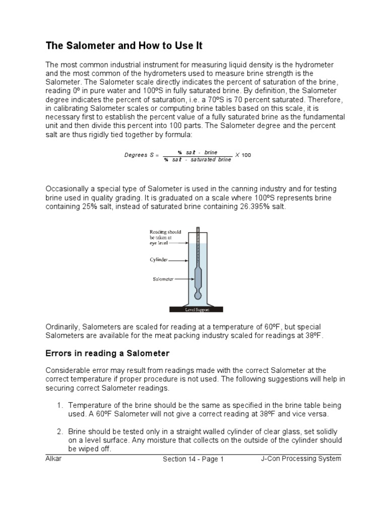 Salometer Guide for Brine Measurement | PDF | Weight | Density