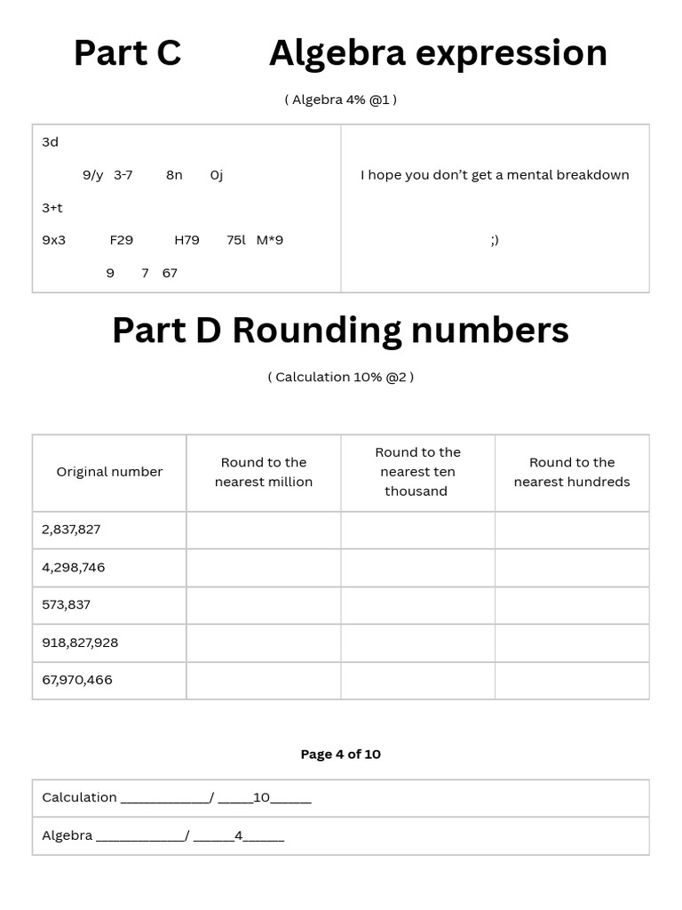 Math Skills: Algebra & Rounding | PDF