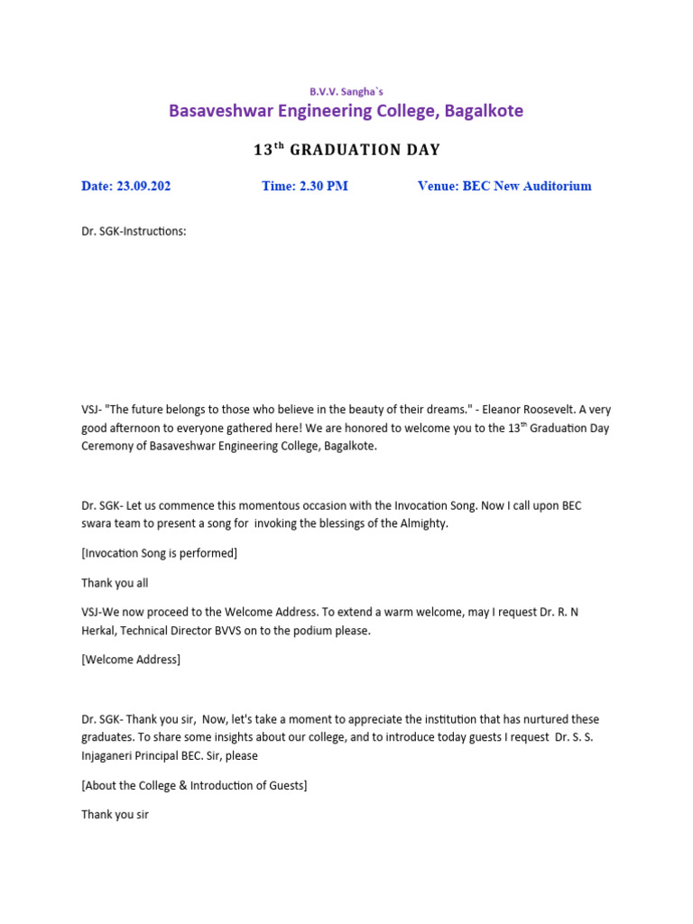 Graduation Day Ceremony Script | PDF