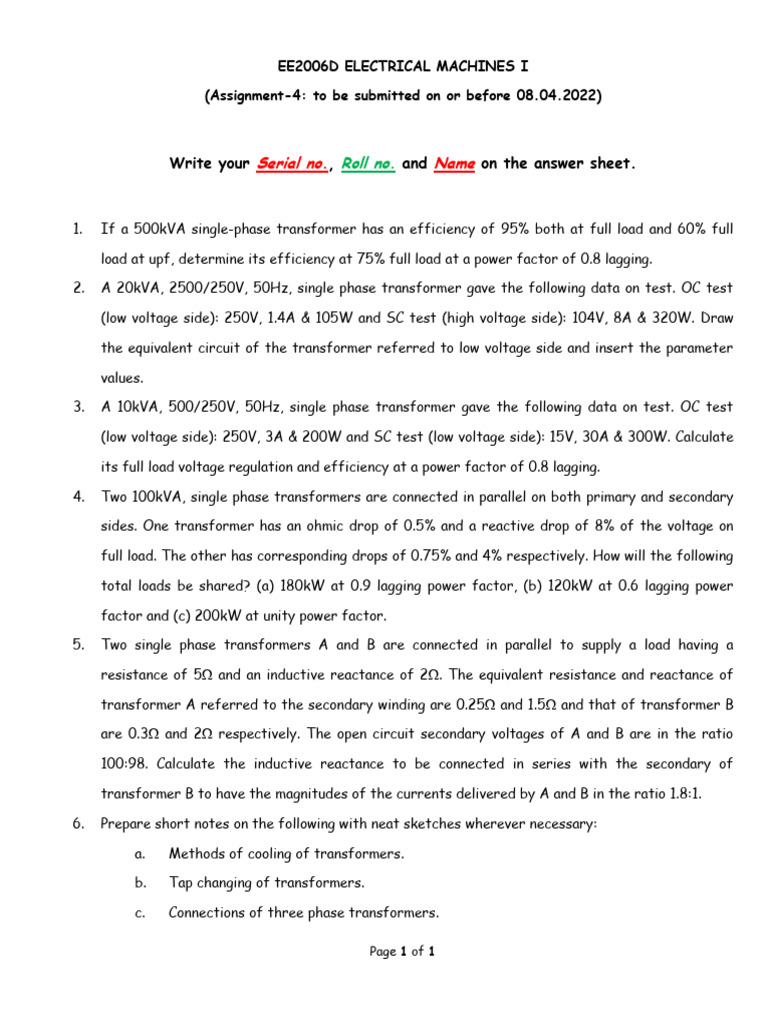 Electrical Machines I Assignment 4 | PDF | Teaching Methods & Materials ...