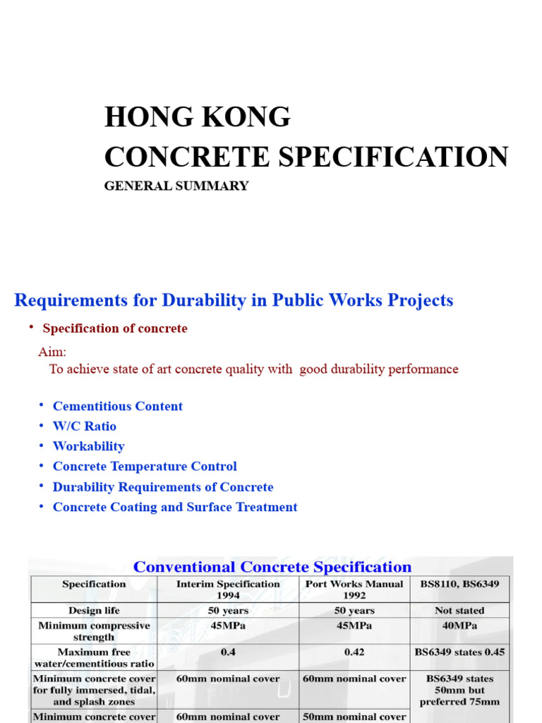 Hong Kong Concrete Specification Overview | PDF | Concrete | Building ...