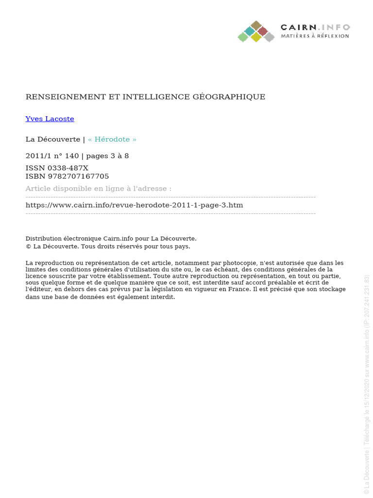 Renseignement et Intelligence Géographique | PDF | Agence centrale de ...