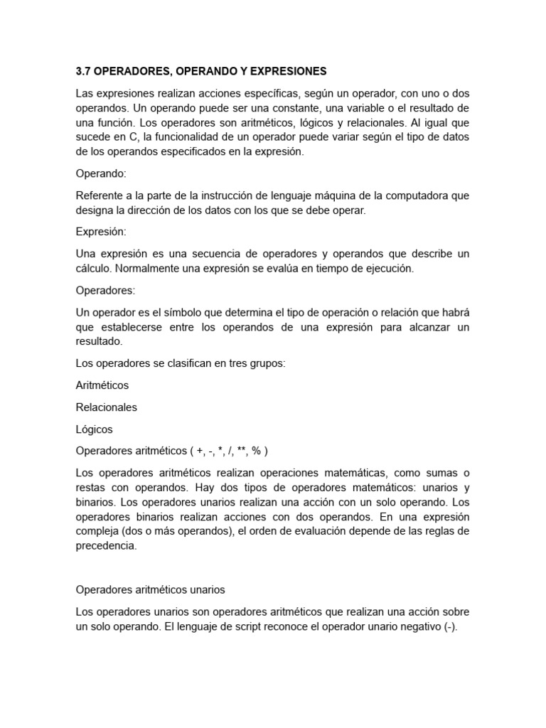 Operadores y operandos en programación | PDF | Lenguaje de programación ...