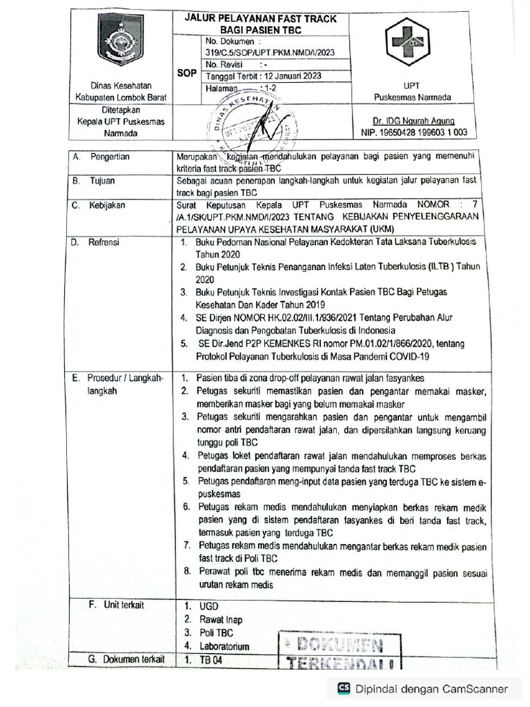 A.sop Jalur Pelayanan Fast Track Bagi Pasien Tbc | PDF