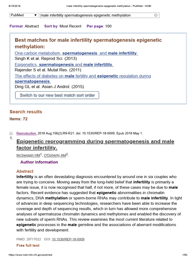 Male Infertility Spermatogenesis Epigenetic Methylation - PMS | PDF ...