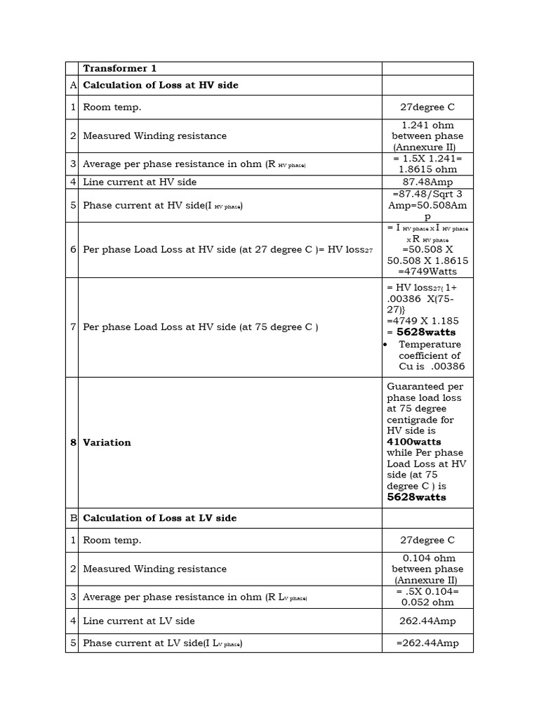 Transformer Load Loss Calculations | PDF | Electrical Resistance And ...