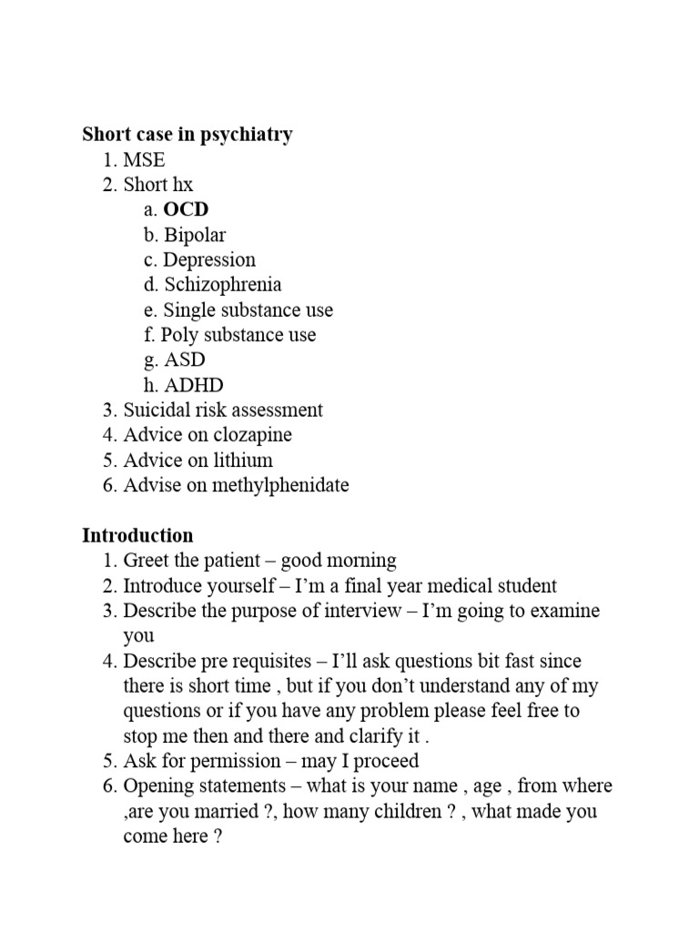 Psychi Short Case | PDF | Obsessive–Compulsive Disorder | Substance Abuse