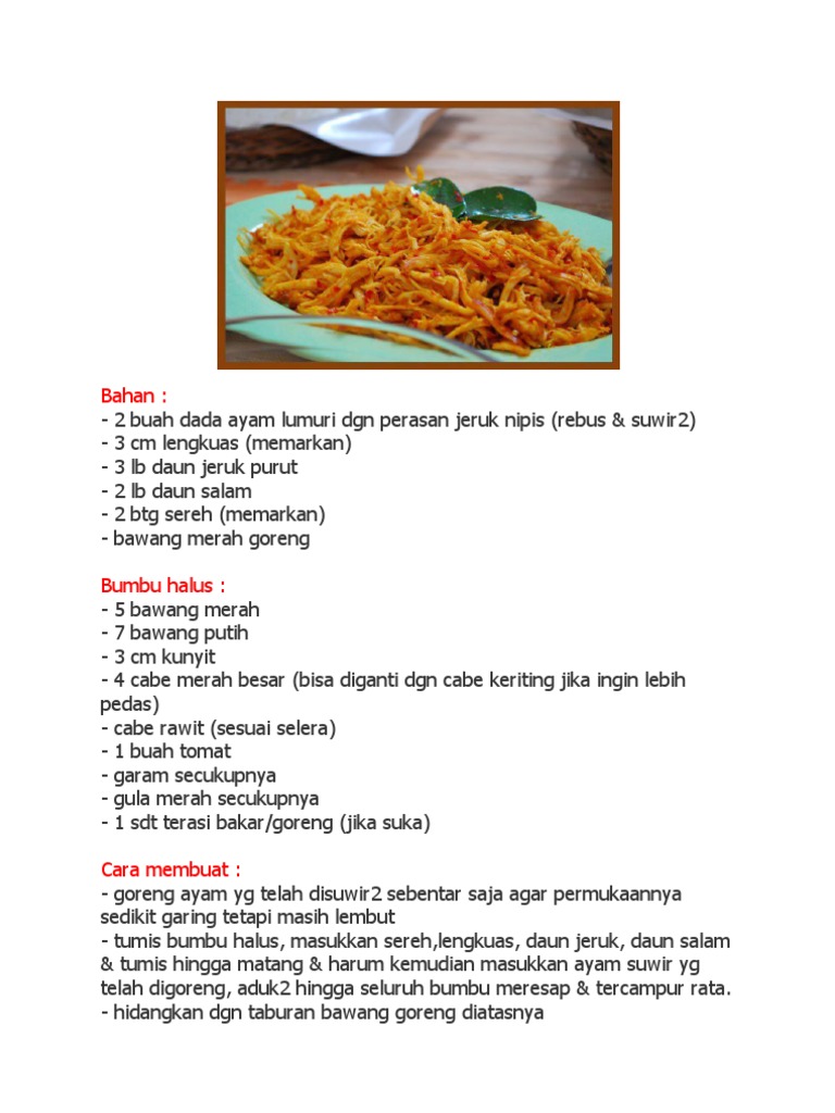 Ayam: Resep Ayam Suwir Pedas Daun Jeruk