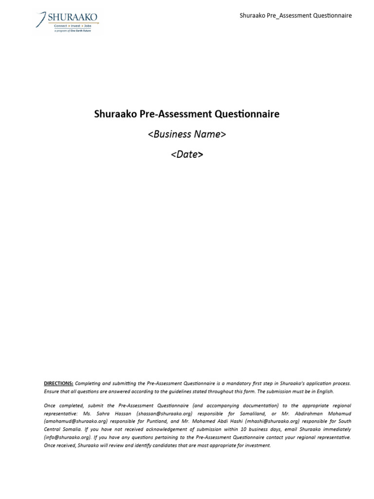 Shuraako Pre Assessment Questionnaire V3 12172020 | PDF | Investing ...