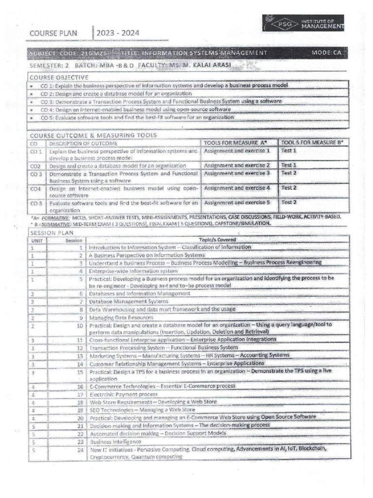Course Plan | PDF