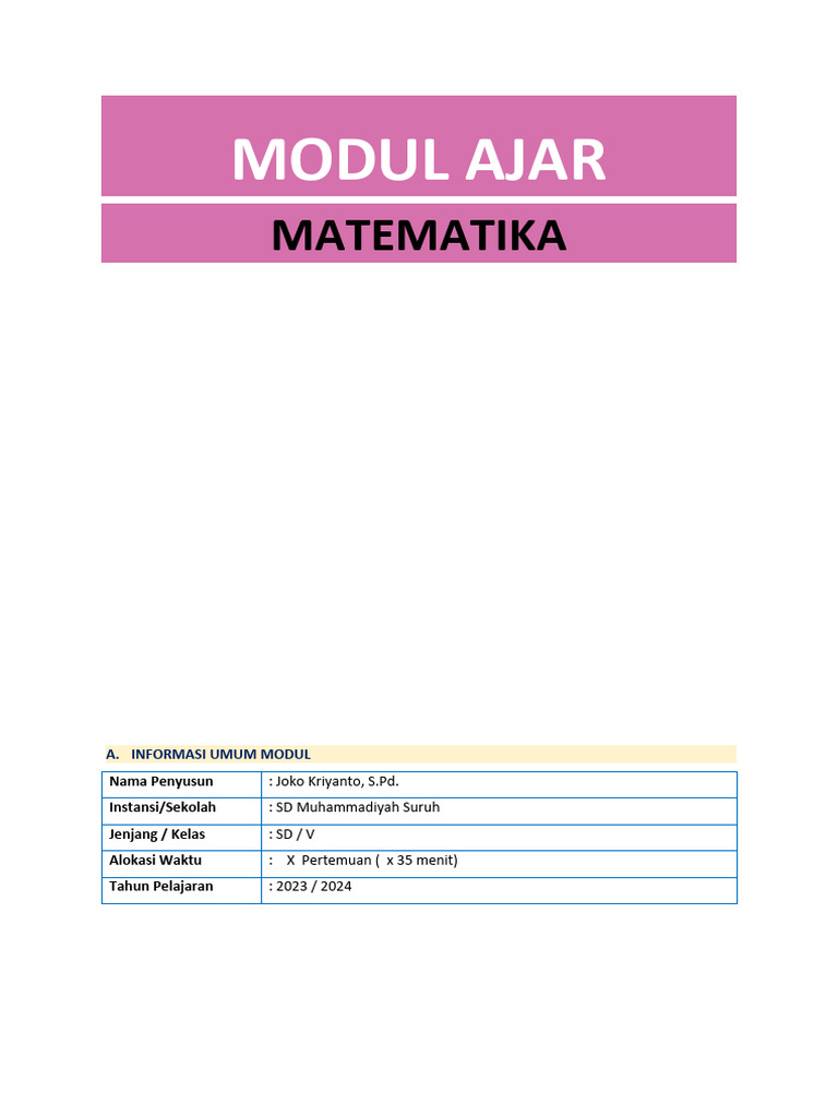 Modul Ajar Bilangan Cacah Kelas 5 | PDF