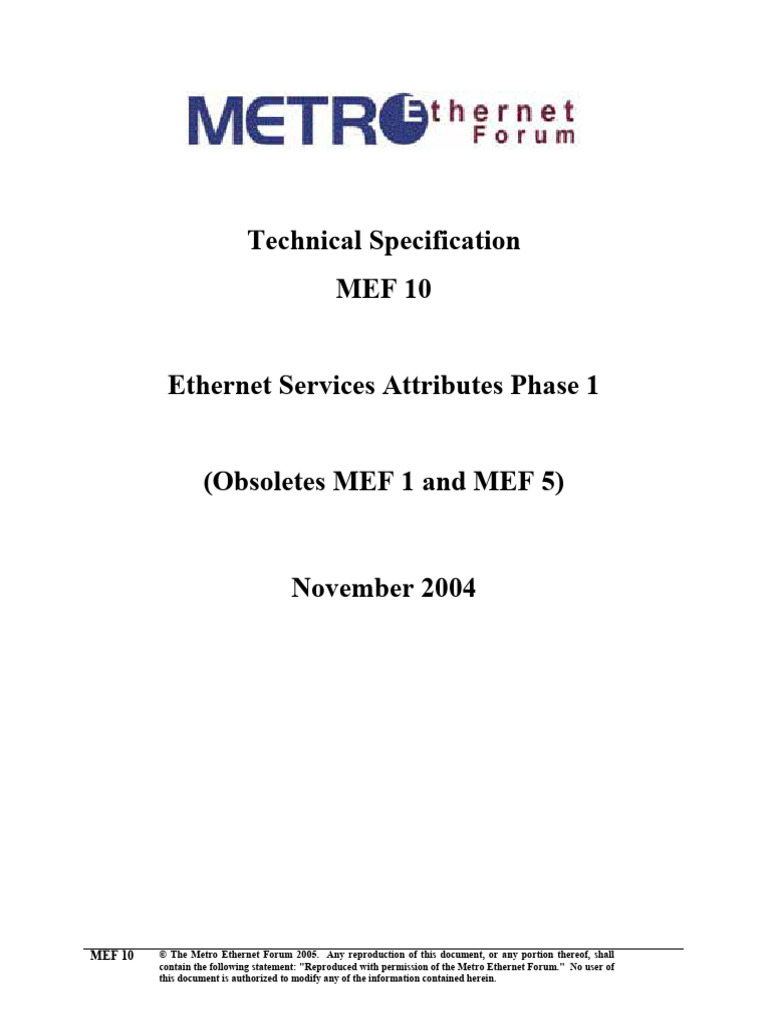 Technical Specification MEF 10 | PDF | Multicast | Ethernet