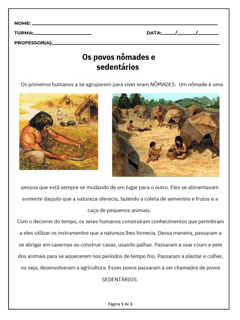 Nômades e Sedentários: Diferenças e Atividades | PDF | Agricultura | Nômade