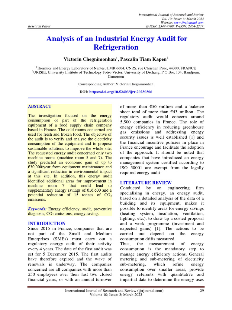 Industrial Energy Audit for Refrigeration | PDF | Refrigeration | Heat ...