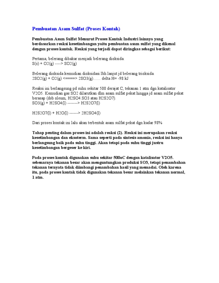 Pembuatan Asam Sulfat Proses Kontak