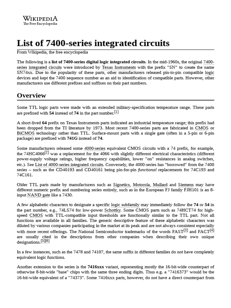 List of 7400Series Integrated Circuits PDF Logic Gate Integrated Circuit