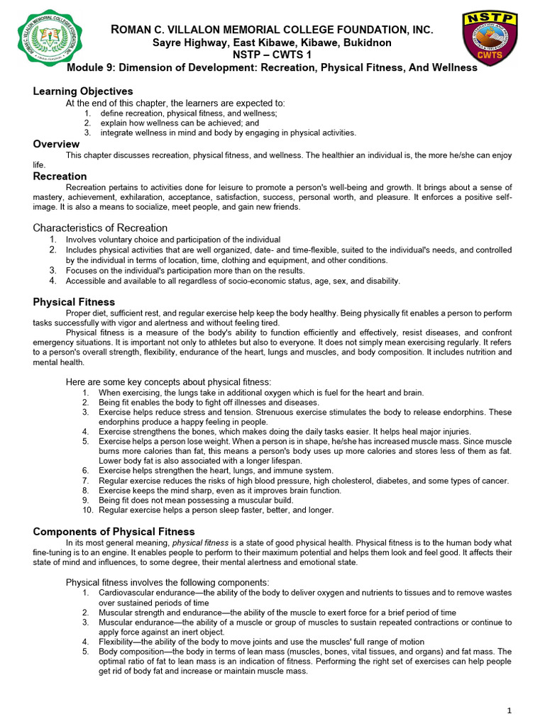 NSTP: Wellness Through Recreation and Fitness | PDF | Physical Fitness ...
