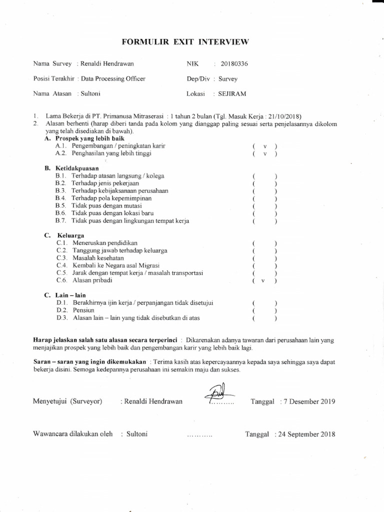 Form Exit Interview Renaldi | PDF