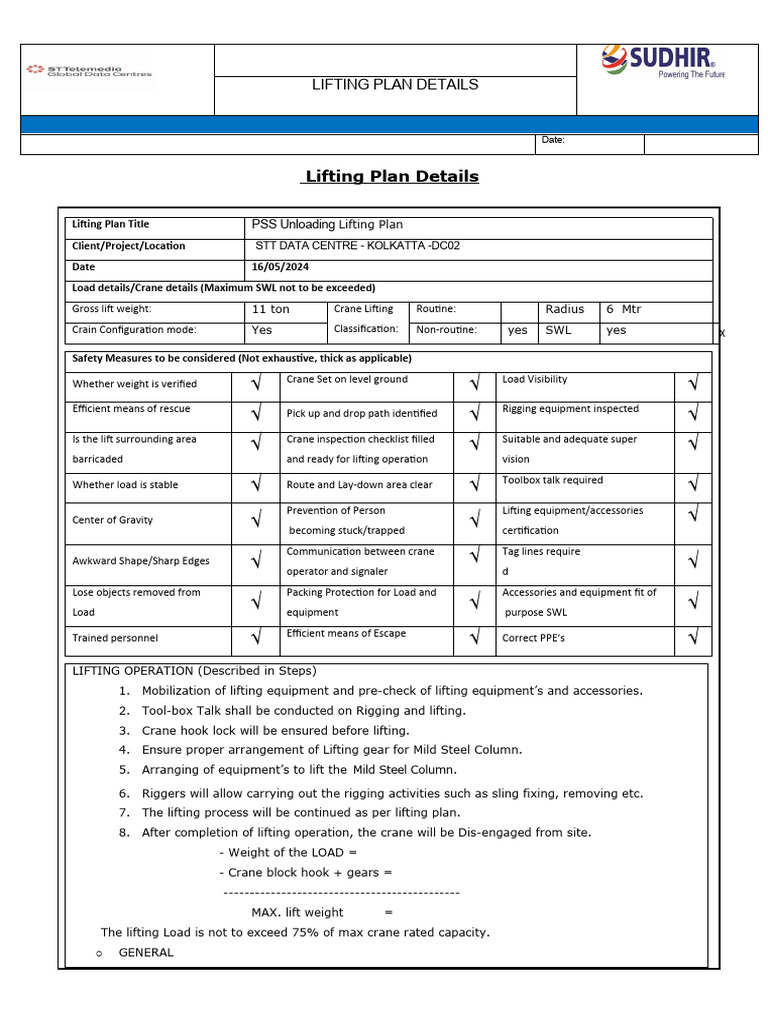PSS Lifting Plan | PDF | Crane (Machine)