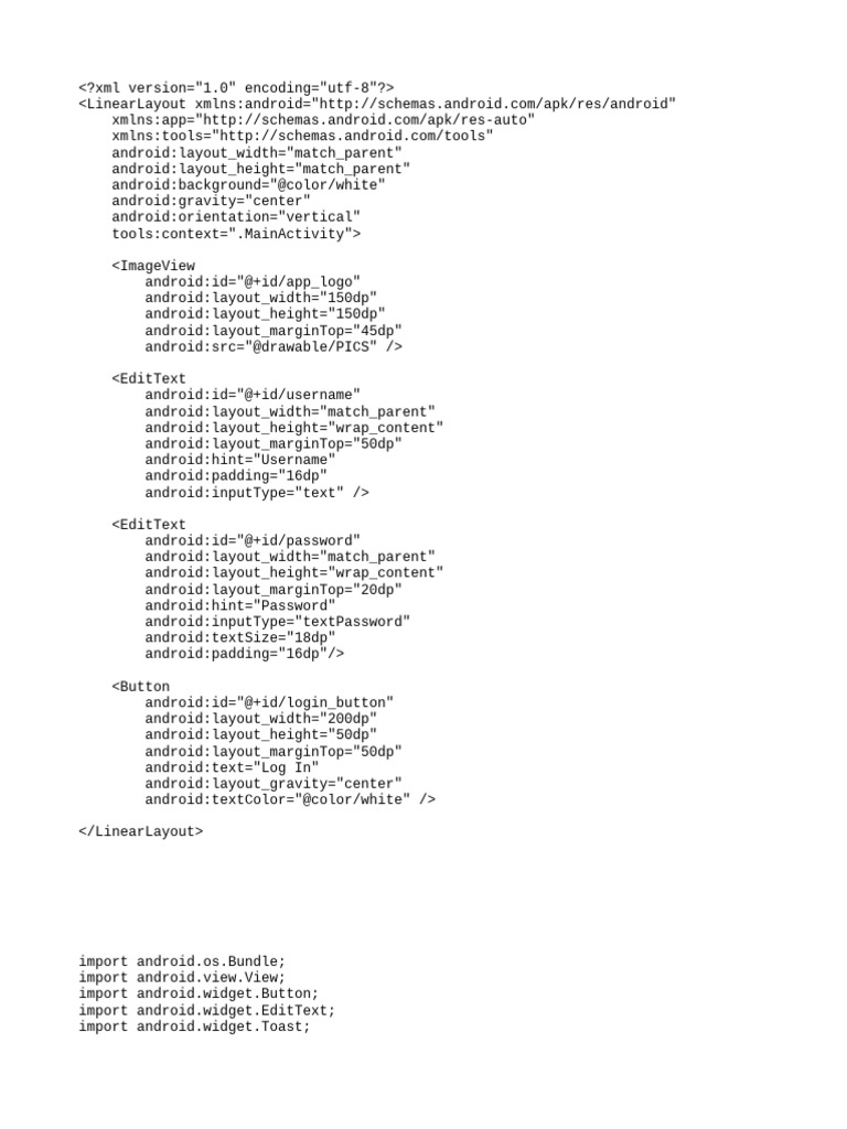 Android Login Activity Layout Code | PDF | Android (Operating System ...