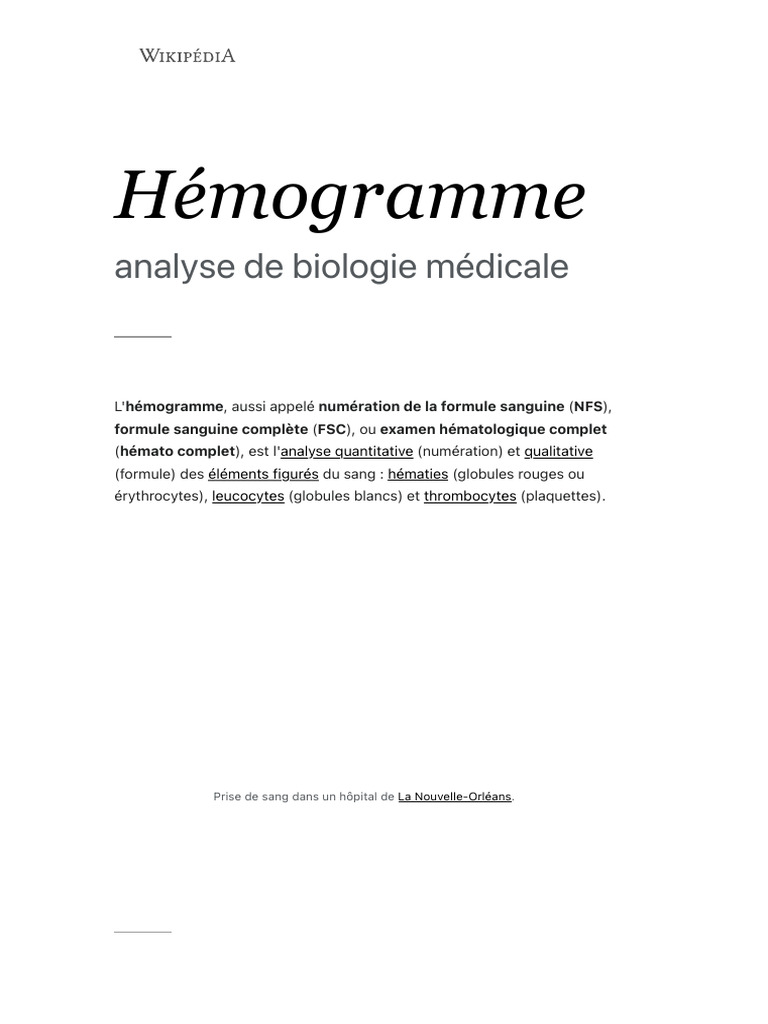 Hémogramme : Analyse et Interprétation | PDF | Pathologie | Sang