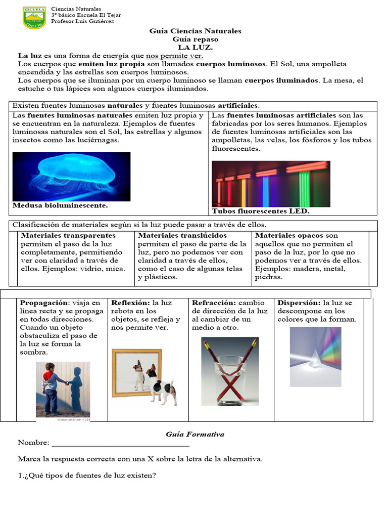 Fuentes de Luz: Natural y Artificial | PDF | Ligero | Arco iris