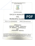 ORDENANZA ESPECIAL SOBRE EXPENDIO DE BEBIDAS ALCOHÓLICAS DEL MUNICIPIO GUANTA DEL ESTADO ANZOÁTEGUI G.M. EXT. N° 315 (16-05-2007)