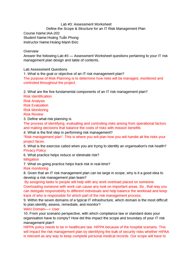 IT Risk Management Plan Assessment Guide | PDF | Risk Management | Risk