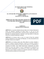 Ordenanza de Creación Del Instituto Municipal de Cultura Del Municipio Carirubana Del Estado Falcón. Gaceta Municipal # (28-12-2004)