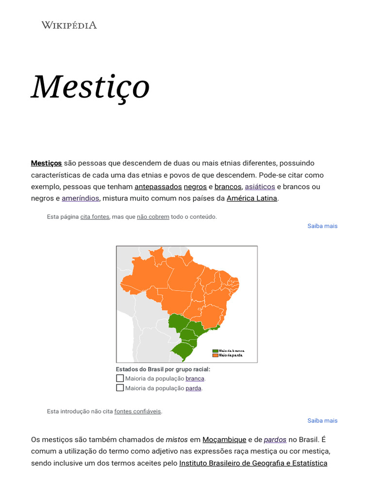 Mestiço - Wikipédia, A Enciclopédia Livre | PDF | Grupos étnicos | Era ...