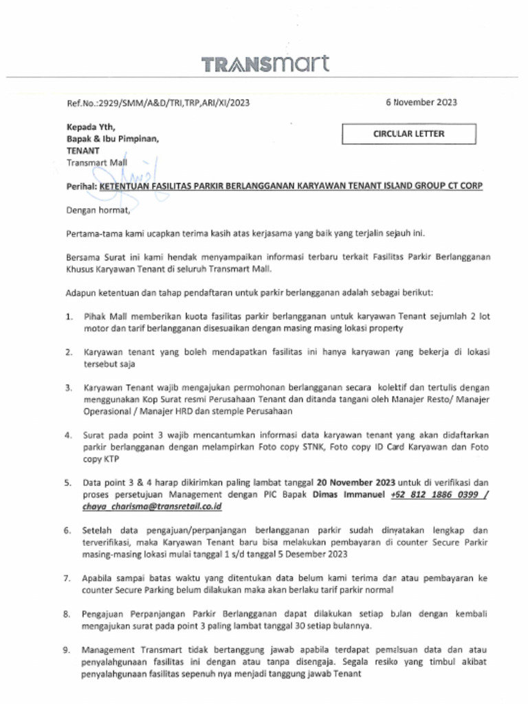 2929 ketentuan parkir berlangganan karyawan tenant island group ct