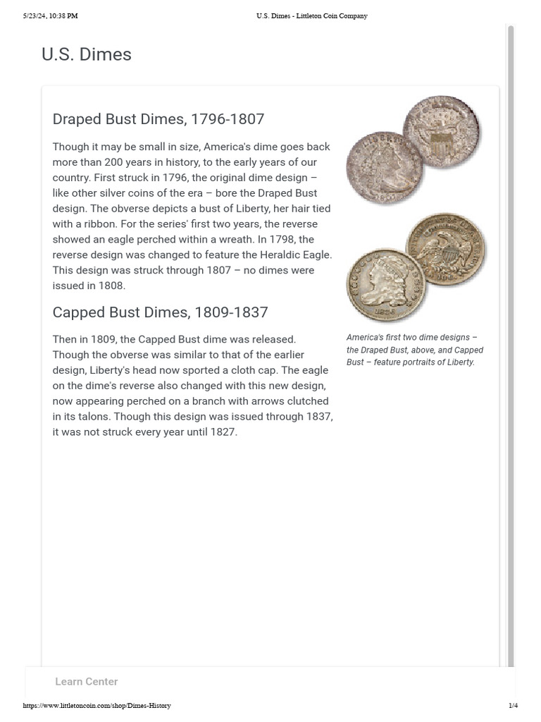 History of U.S. Dime Designs | PDF | Coins Of The United States | Coins